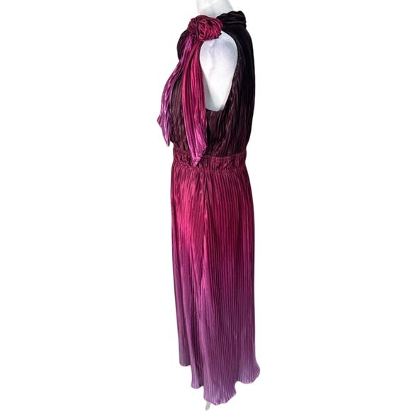 Anne Klein Purple/Pink Ombre Pleated Tie Neck Midi Cocktail Dress Size 4 NWT - Picture 3 of 10